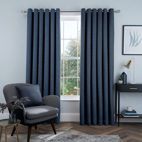 Navy linen look blackout eyelet curtains