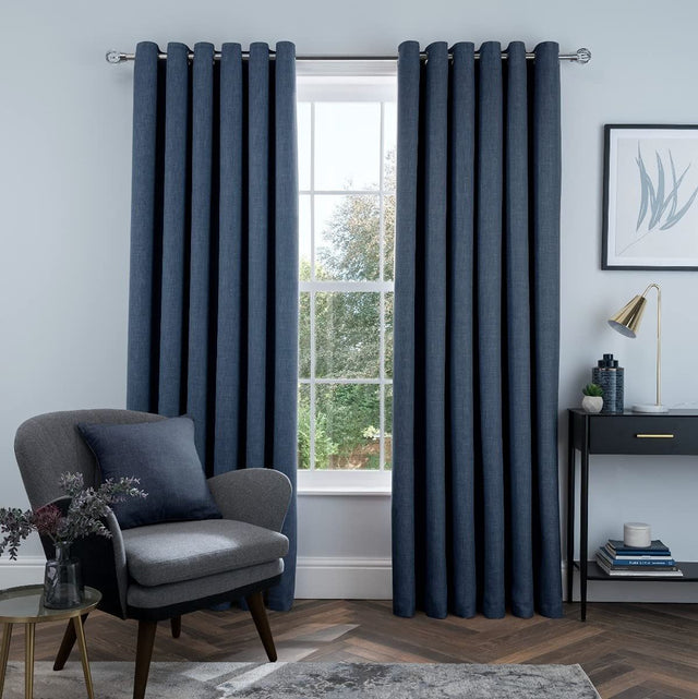 Navy linen look blackout eyelet curtains