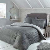 Sleepdown Ribbed Teddy Fleece Reversible Duvet Set with 2 Pillowcases – Cosy Winter Bedding, Grey