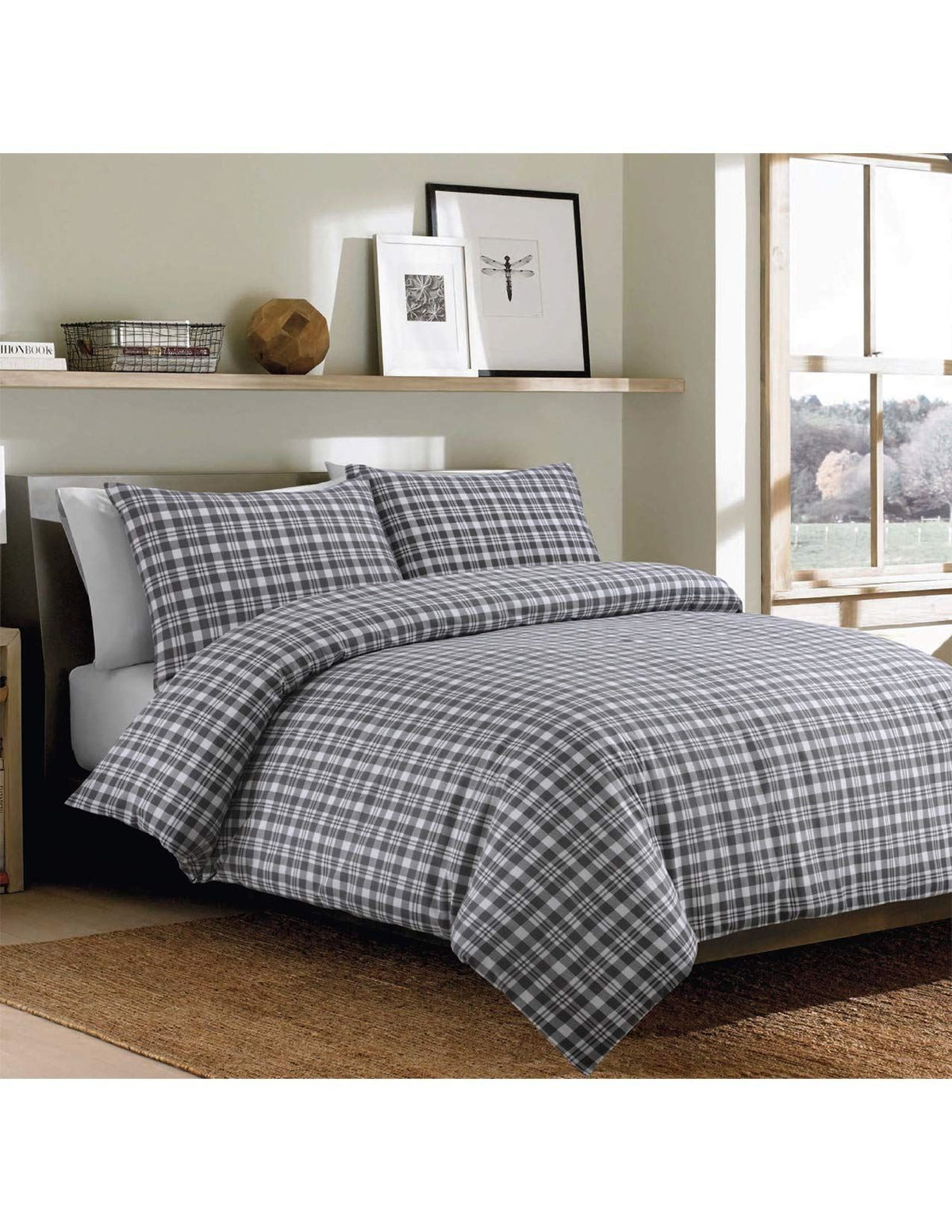Sleepdown Bonton Flannel Plaid Duvet Set with 2 Pillowcases – 100% Brushed Cotton Winter Bedding