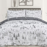 Sleepdown Mountain Polar Bear Reversible Duvet Cover Set with 2 Pillowcases – Winter Bedding, Grey