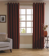 Red herringbone lined eyelet curtains