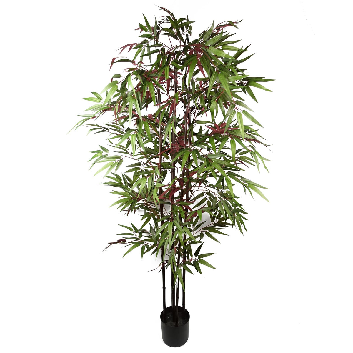 Leaf 180cm Artificial Bamboo Plant with Red and Green Silk Leaves – Realistic Potted Faux Plant