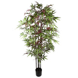 Leaf 180cm Artificial Bamboo Plant with Red and Green Silk Leaves – Realistic Potted Faux Plant