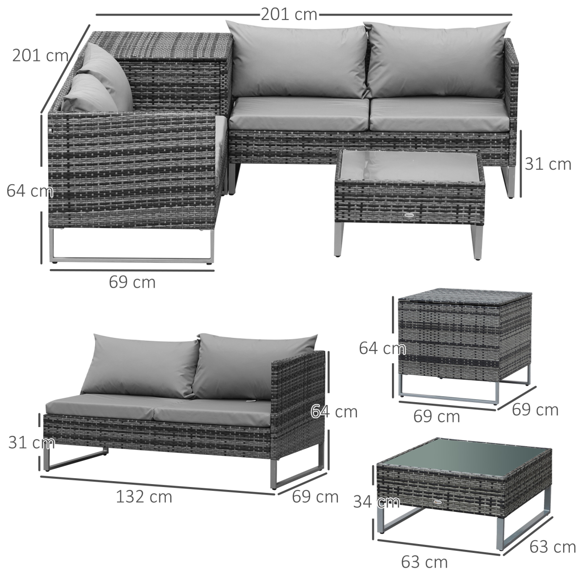 Close-up of the cushions on the Outsunny rattan sofa set