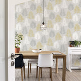 Arthouse Linen Palm Wallpaper, Ochre, Silver & Grey – Leaf Design on Linen Effect Background