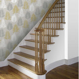 Arthouse Linen Palm Wallpaper, Ochre, Silver & Grey – Leaf Design on Linen Effect Background