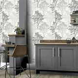 Arthouse Wildwood Wallpaper, Monochrome Glitter Woodland Design – Hardwearing Textured Vinyl