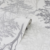 Arthouse Wildwood Wallpaper, Monochrome Glitter Woodland Design – Hardwearing Textured Vinyl