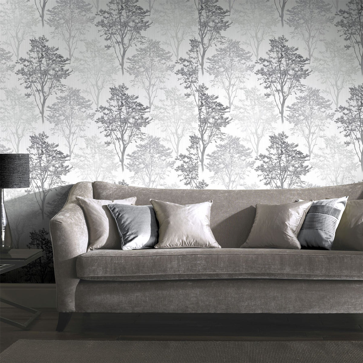 Arthouse Wildwood Wallpaper, Monochrome Glitter Woodland Design – Hardwearing Textured Vinyl