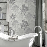 Arthouse Wildwood Wallpaper, Monochrome Glitter Woodland Design – Hardwearing Textured Vinyl