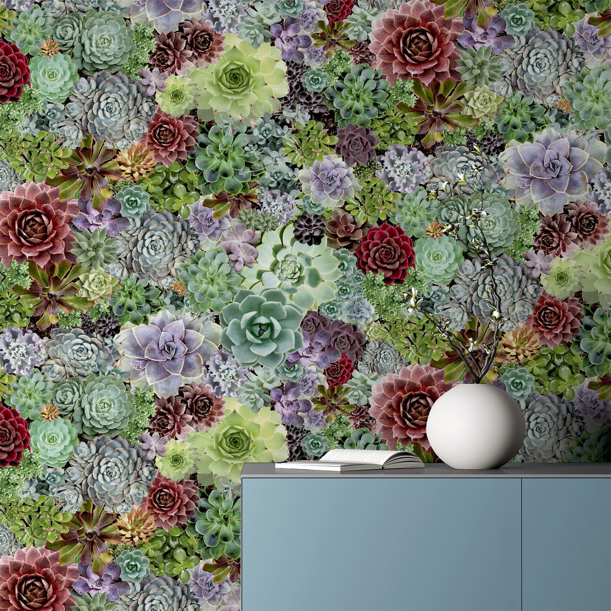 Arthouse Succulent Living Wall Wallpaper, Multi-Colour Botanical – Paste the Wall, No Soaking Needed
