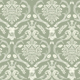 Arthouse Stag Damask Wallpaper, Sage Green – Traditional Stag, Thistle & Bird Design