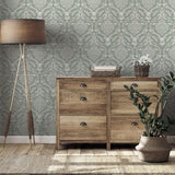 Arthouse Stag Damask Wallpaper, Sage Green – Traditional Stag, Thistle & Bird Design