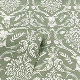 Arthouse Stag Damask Wallpaper, Sage Green – Traditional Stag, Thistle & Bird Design