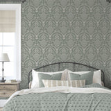 Arthouse Stag Damask Wallpaper, Sage Green – Traditional Stag, Thistle & Bird Design