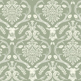 Arthouse Stag Damask Wallpaper, Sage Green – Traditional Stag, Thistle & Bird Design