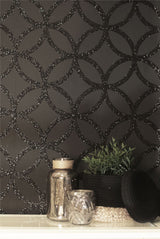 Arthouse Sequin Geo Wallpaper, Black Glitter – Real Glitter Geometric Design on Matt Background
