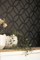 Arthouse Sequin Geo Wallpaper, Black Glitter – Real Glitter Geometric Design on Matt Background
