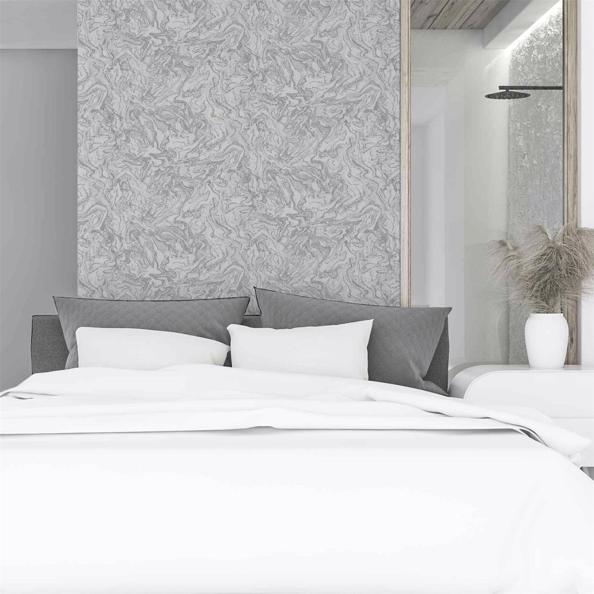 Arthouse Liquid Marble Wallpaper – Paste the Paper Marble Effect with Metallic Glitter, Grey