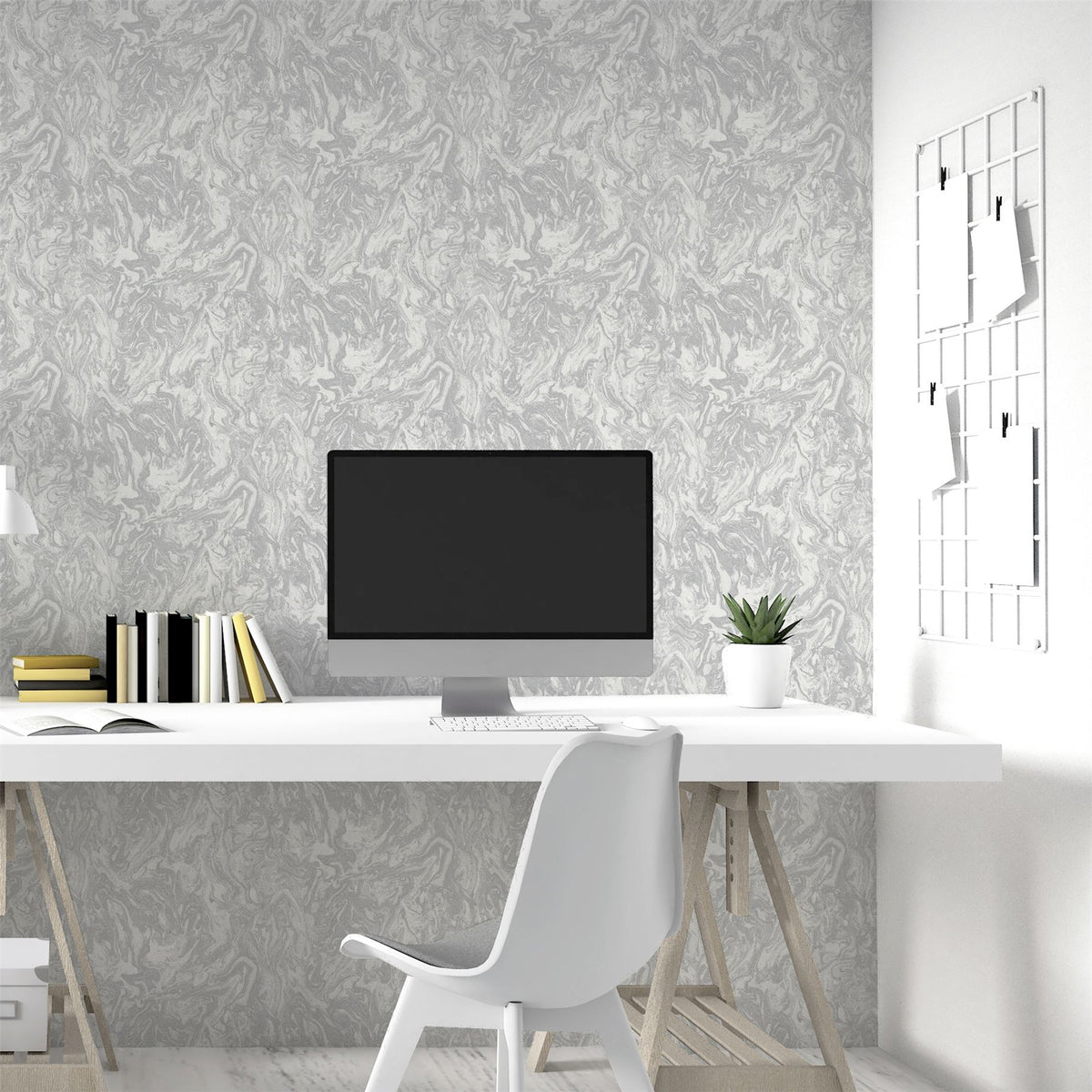 Arthouse Liquid Marble Wallpaper – Paste the Paper Marble Effect with Metallic Glitter, Grey