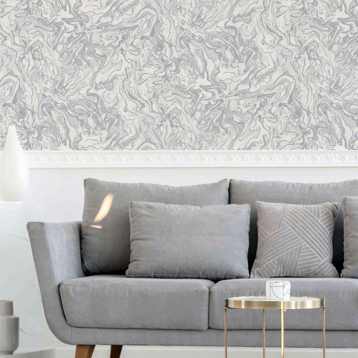 Arthouse Liquid Marble Wallpaper – Paste the Paper Marble Effect with Metallic Glitter, Grey