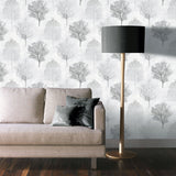 Arthouse Wonderland Wallpaper – Paste the Paper Vinyl Woodland Tree Silhouettes with Glitter, Monochrome