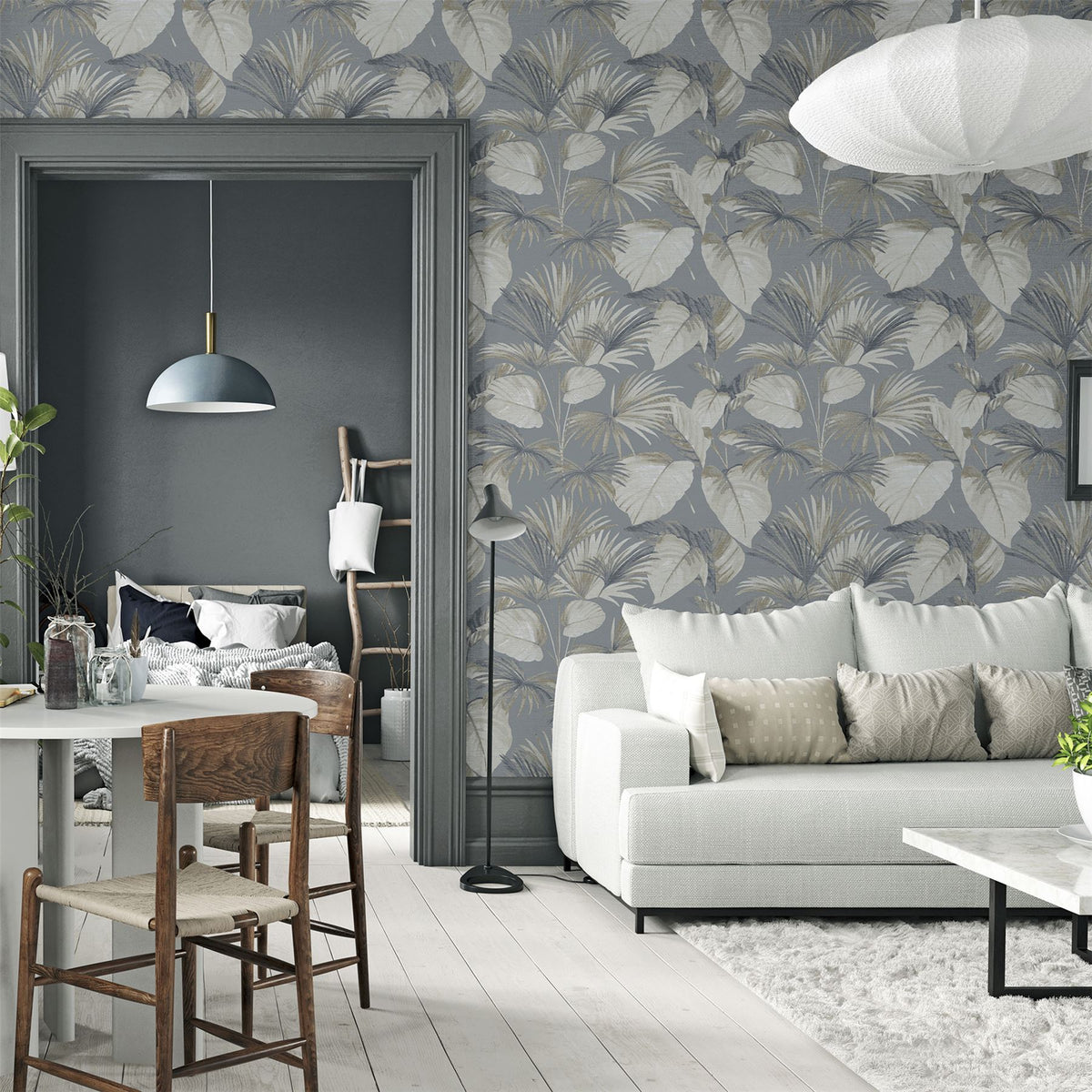 Arthouse Palm Grove Wallpaper – Paste the Wall Tropical Palm Leaf Feature Wall Covering, Grey and Beige