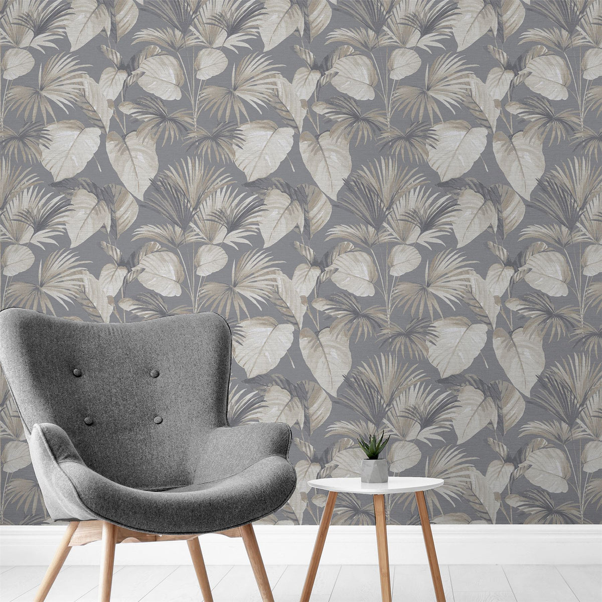 Arthouse Palm Grove Wallpaper – Paste the Wall Tropical Palm Leaf Feature Wall Covering, Grey and Beige