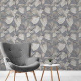 Arthouse Palm Grove Wallpaper – Paste the Wall Tropical Palm Leaf Feature Wall Covering, Grey and Beige