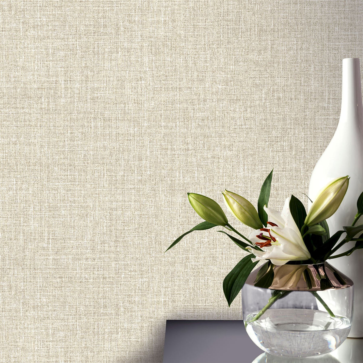 Arthouse Luxe Hessian Wallpaper – Paste the Wall Heavyweight Vinyl Fabric Texture, Strippable, Taupe