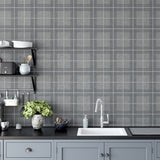 Arthouse Heritage Check Wallpaper – Paste the Paper Tartan Fabric Effect Wall Covering, Grey and Silver