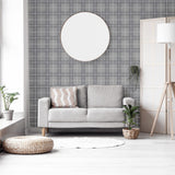 Arthouse Heritage Check Wallpaper – Paste the Paper Tartan Fabric Effect Wall Covering, Grey and Silver