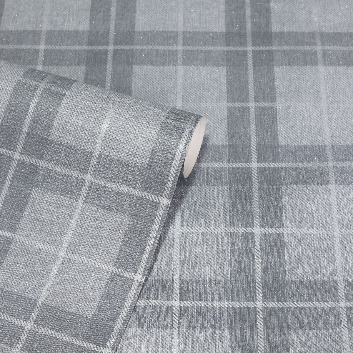 Arthouse Heritage Check Wallpaper – Paste the Paper Tartan Fabric Effect Wall Covering, Grey and Silver