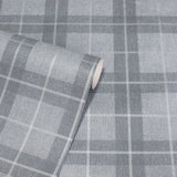 Arthouse Heritage Check Wallpaper – Paste the Paper Tartan Fabric Effect Wall Covering, Grey and Silver