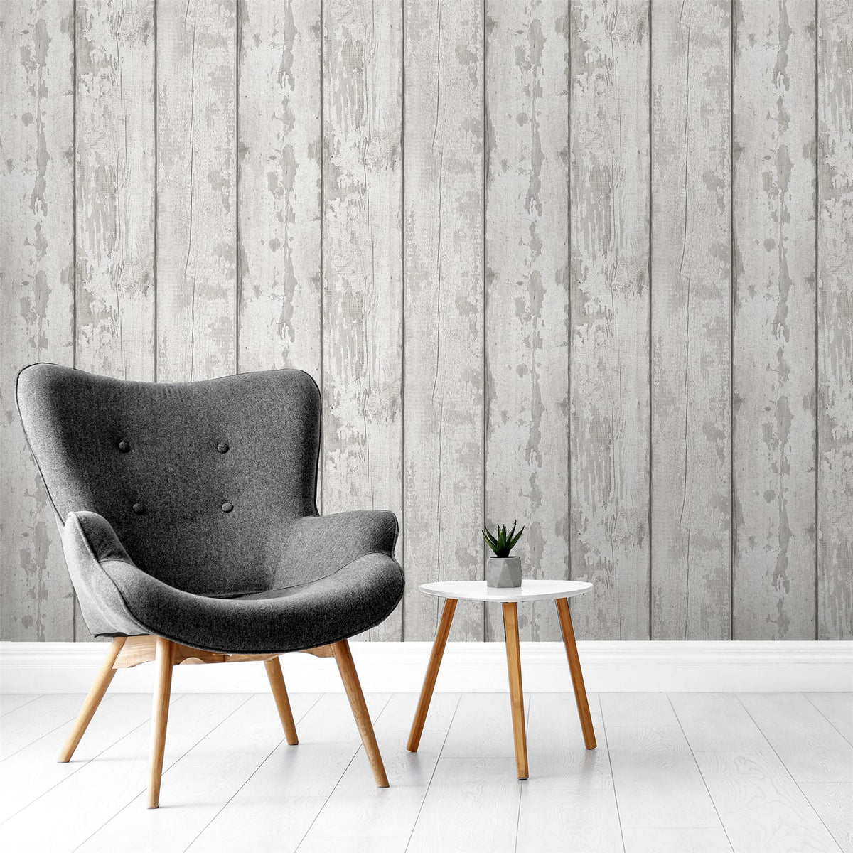 Arthouse Metallic Washed Wood Wallpaper – Paste the Paper Pale Wood Effect with Silver Highlights