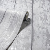 Arthouse Metallic Washed Wood Wallpaper – Paste the Paper Pale Wood Effect with Silver Highlights