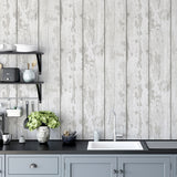 Arthouse Metallic Washed Wood Wallpaper – Paste the Paper Pale Wood Effect with Silver Highlights