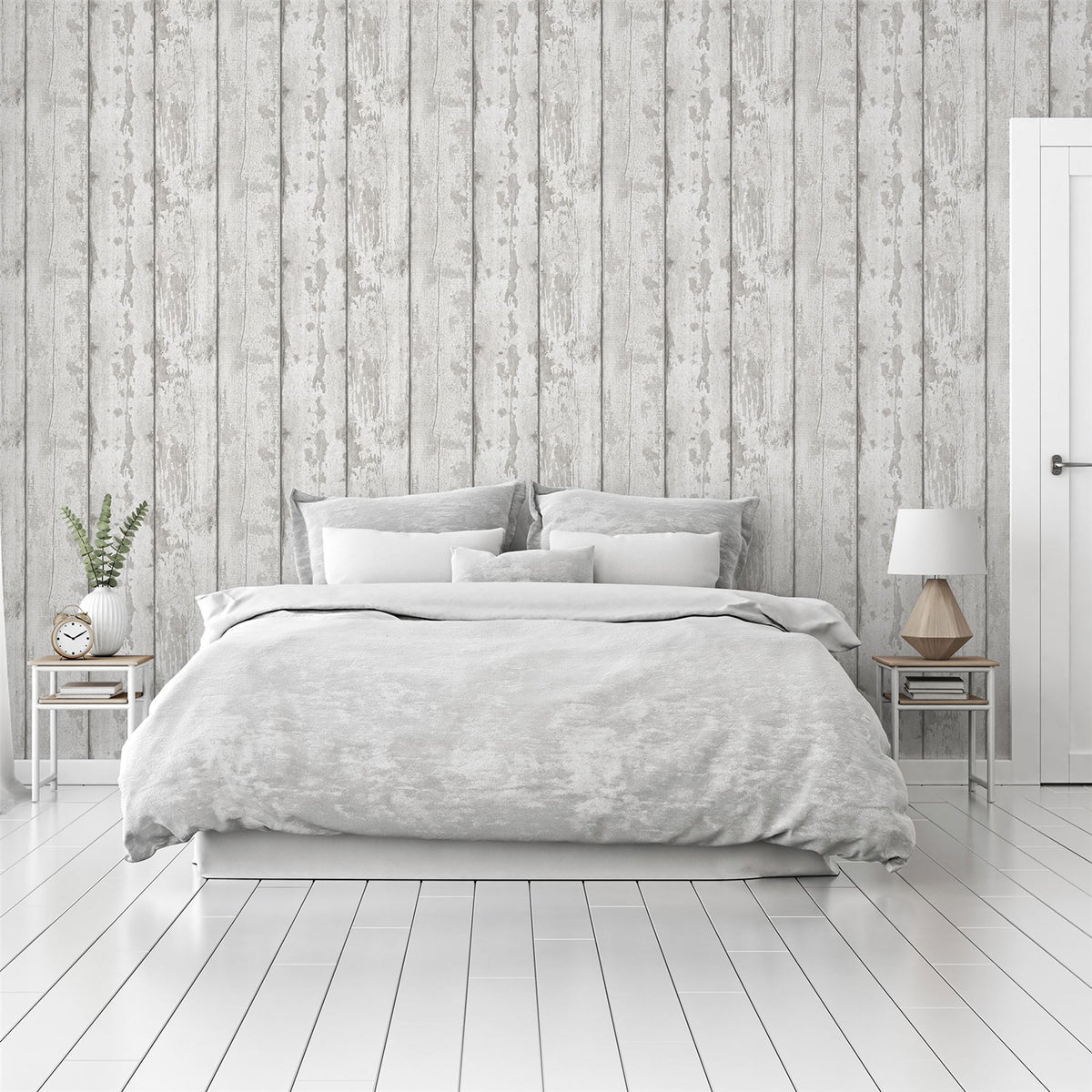 Arthouse Metallic Washed Wood Wallpaper – Paste the Paper Pale Wood Effect with Silver Highlights