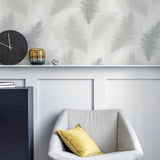 Arthouse Sussurro Wallpaper – Paste the Paper Gel Effect Feathers Feature Wall Covering, Grey