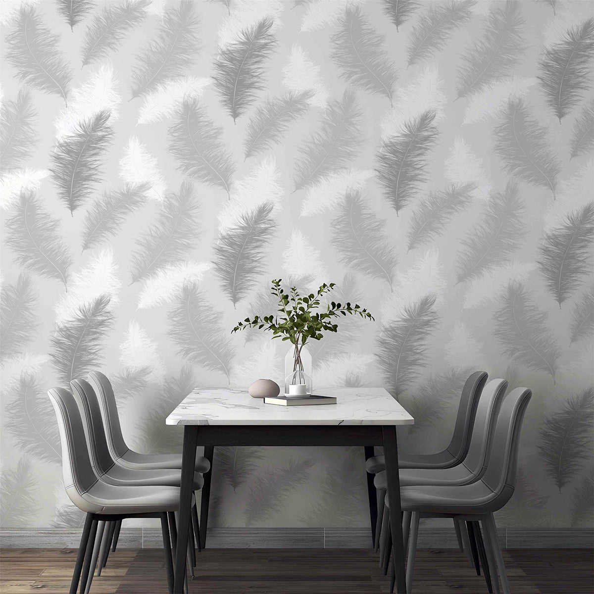 Arthouse Sussurro Wallpaper – Paste the Paper Gel Effect Feathers Feature Wall Covering, Grey