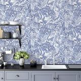 Arthouse Liquid Marble Wallpaper – Paste the Paper Marble Effect with Metallic Glitter, Navy