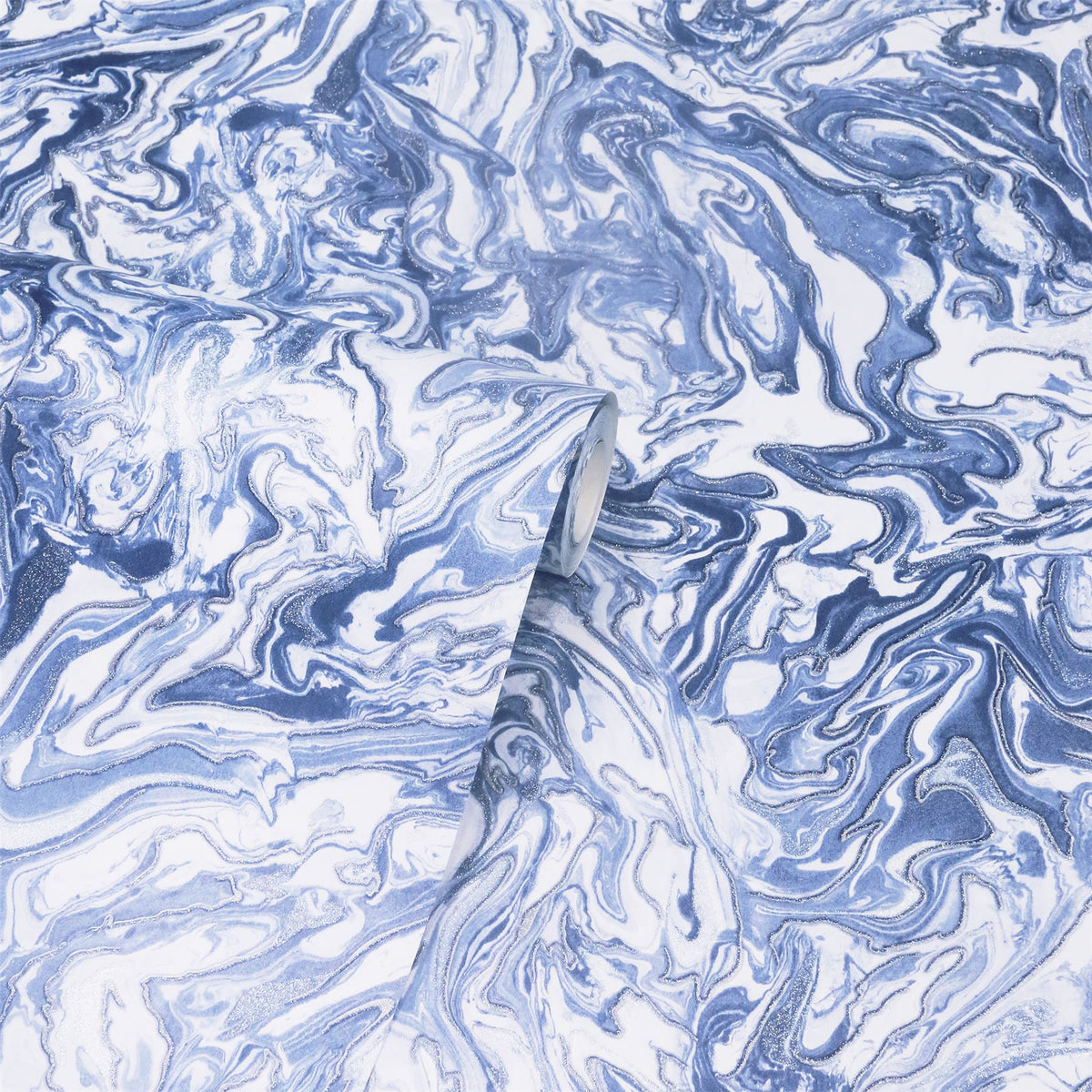 Arthouse Liquid Marble Wallpaper – Paste the Paper Marble Effect with Metallic Glitter, Navy