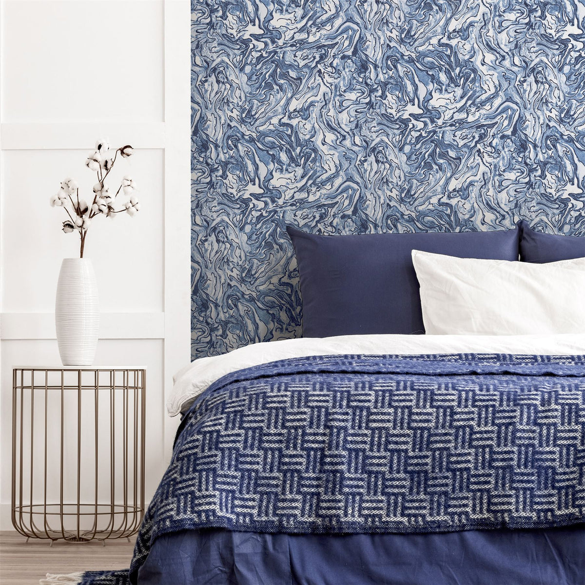 Arthouse Liquid Marble Wallpaper – Paste the Paper Marble Effect with Metallic Glitter, Navy