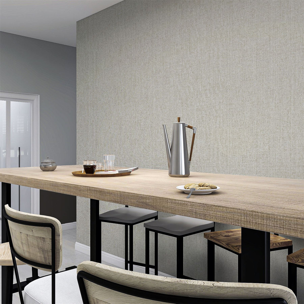 Arthouse Country Plain Wallpaper – Paste the Wall Heavyweight Vinyl with Metallic Shimmer, Strippable, Taupe