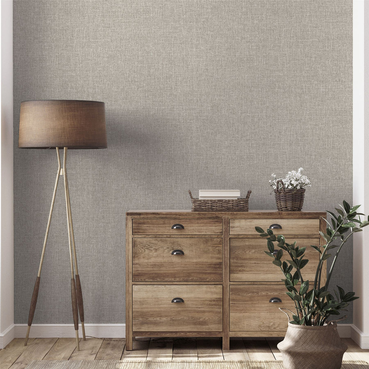 Arthouse Country Plain Wallpaper – Paste the Wall Heavyweight Vinyl with Metallic Shimmer, Strippable, Taupe