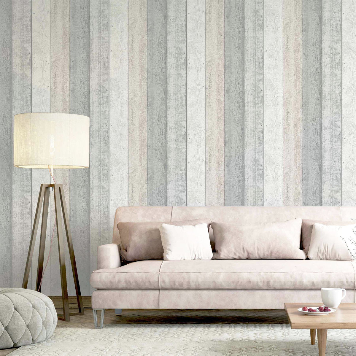 Arthouse Painted Wood Wallpaper – Paste the Paper Wide Plank Effect with Textured Finish, Pink and Grey