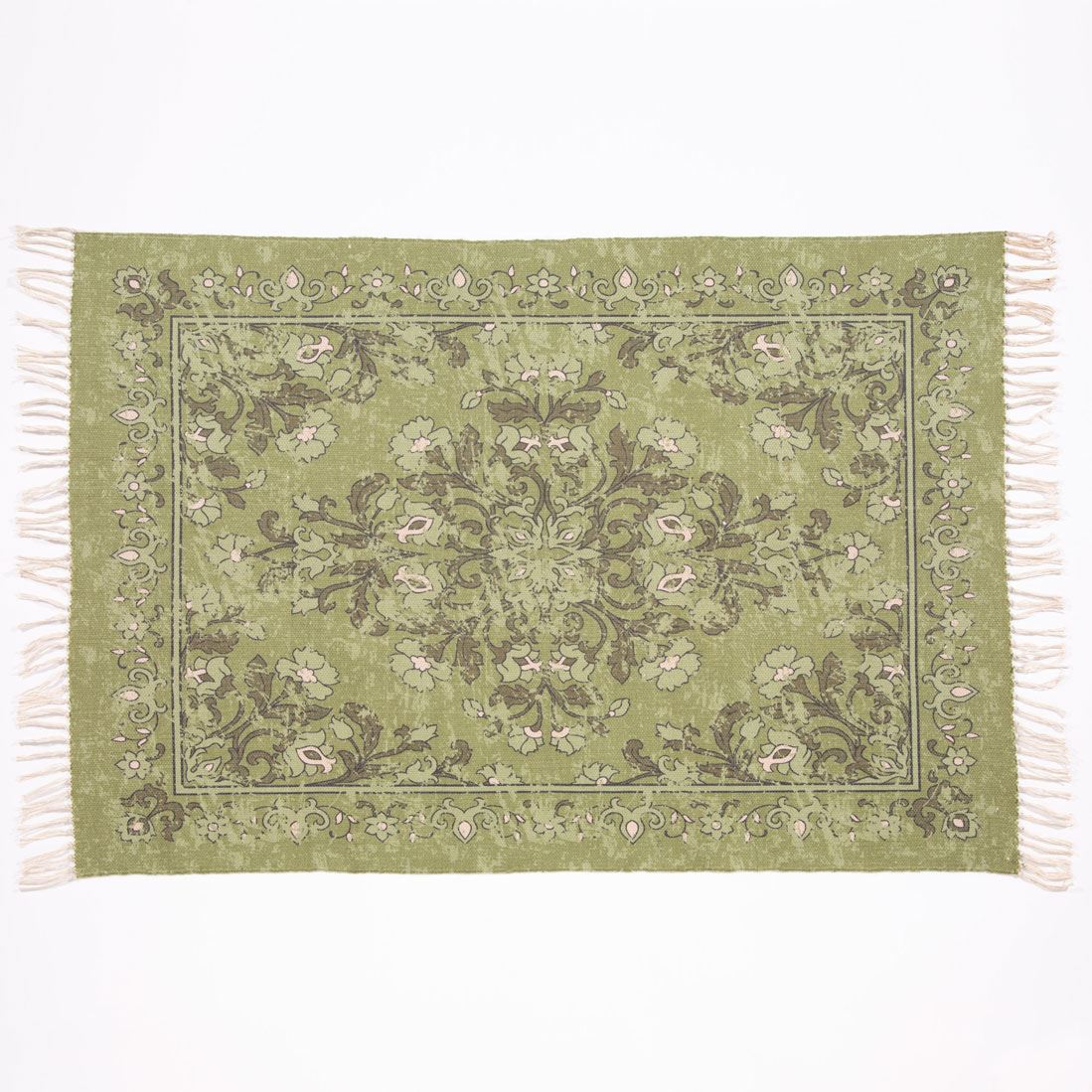 Kew Antique Printed 120x170cm Olive Rug with Tassel