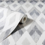 Arthouse Scandi Diamond Wallpaper – Paste the Paper Textured Geometric Diamond Design with Sheen, Silver