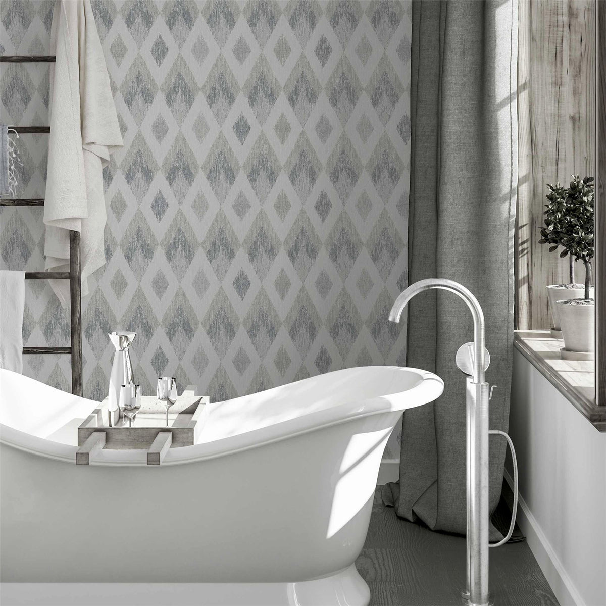 Arthouse Scandi Diamond Wallpaper – Paste the Paper Textured Geometric Diamond Design with Sheen, Silver